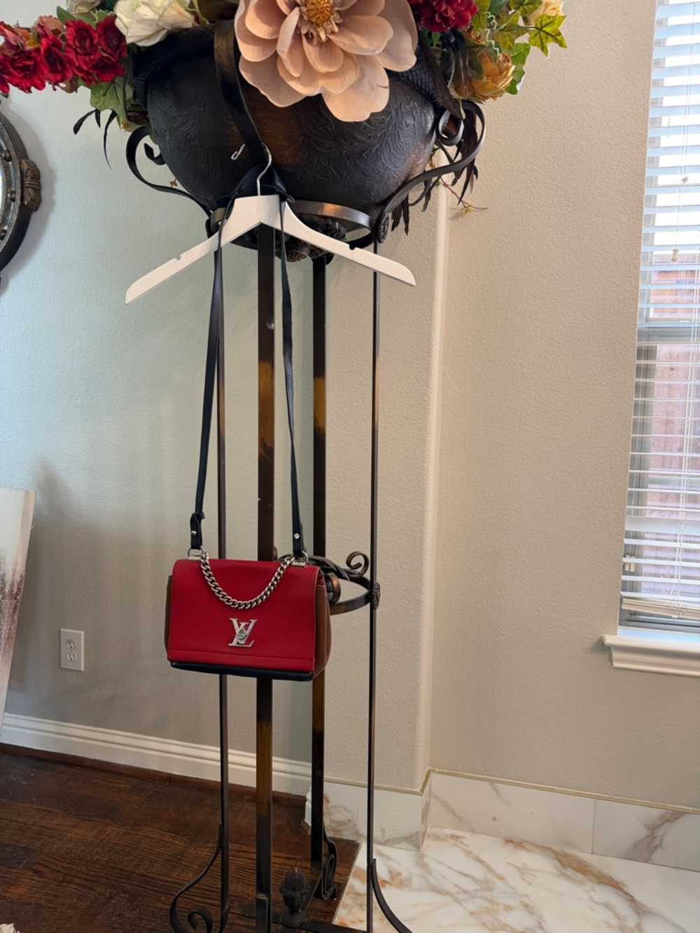 Louis Vuitton Red Leather Crossbody with Silver Chain